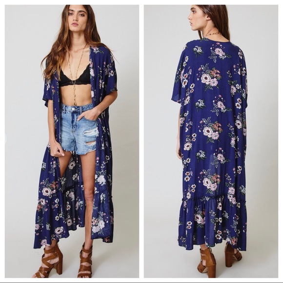 21 Long boho chic floral kimono duster - Picture 2 of 3